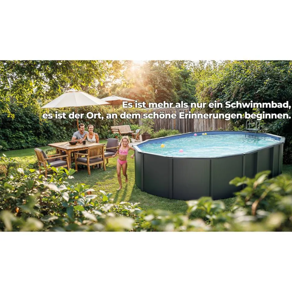 Stahlwandpool-Set 'Anthracite' oval 610 × 375 × 132 cm