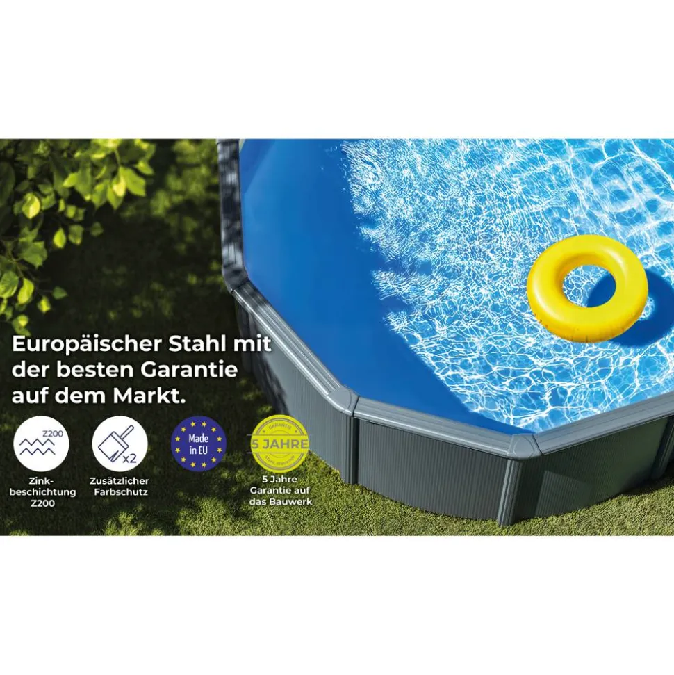 Stahlwandpool-Set 'Anthracite' oval 610 × 375 × 132 cm