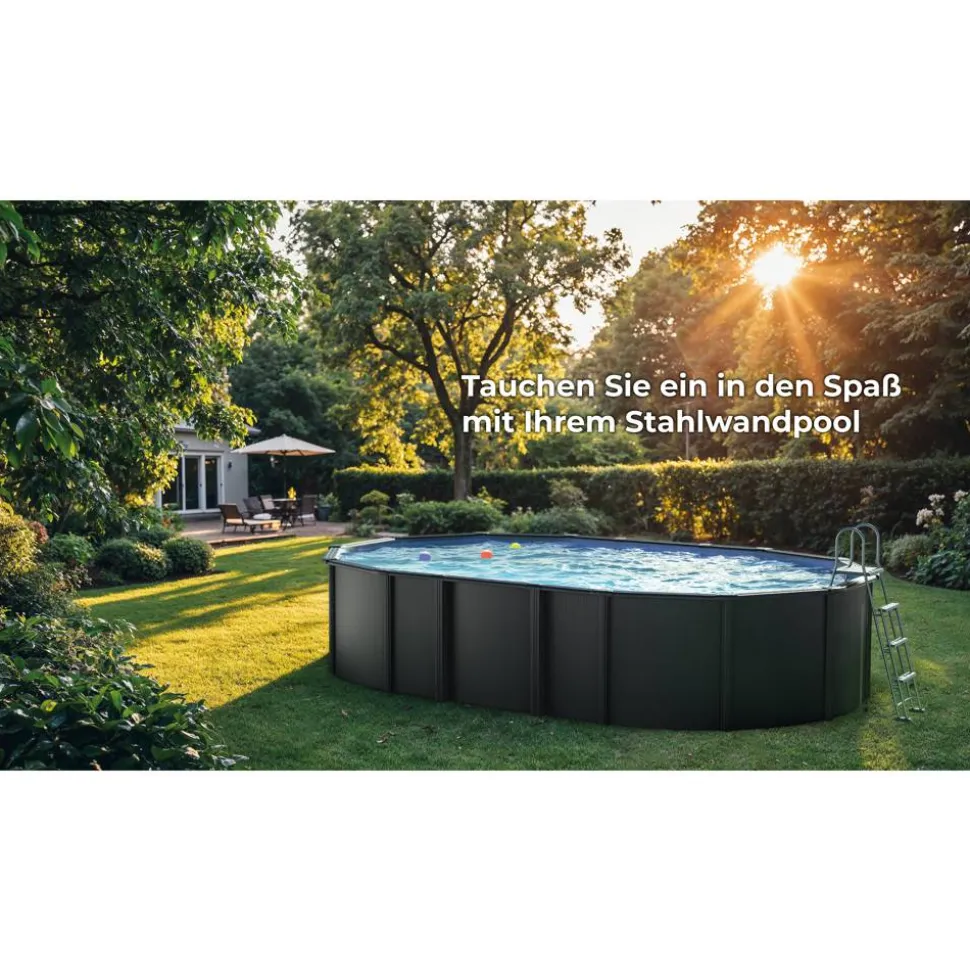 Stahlwandpool-Set 'Anthracite' oval 610 × 375 × 132 cm