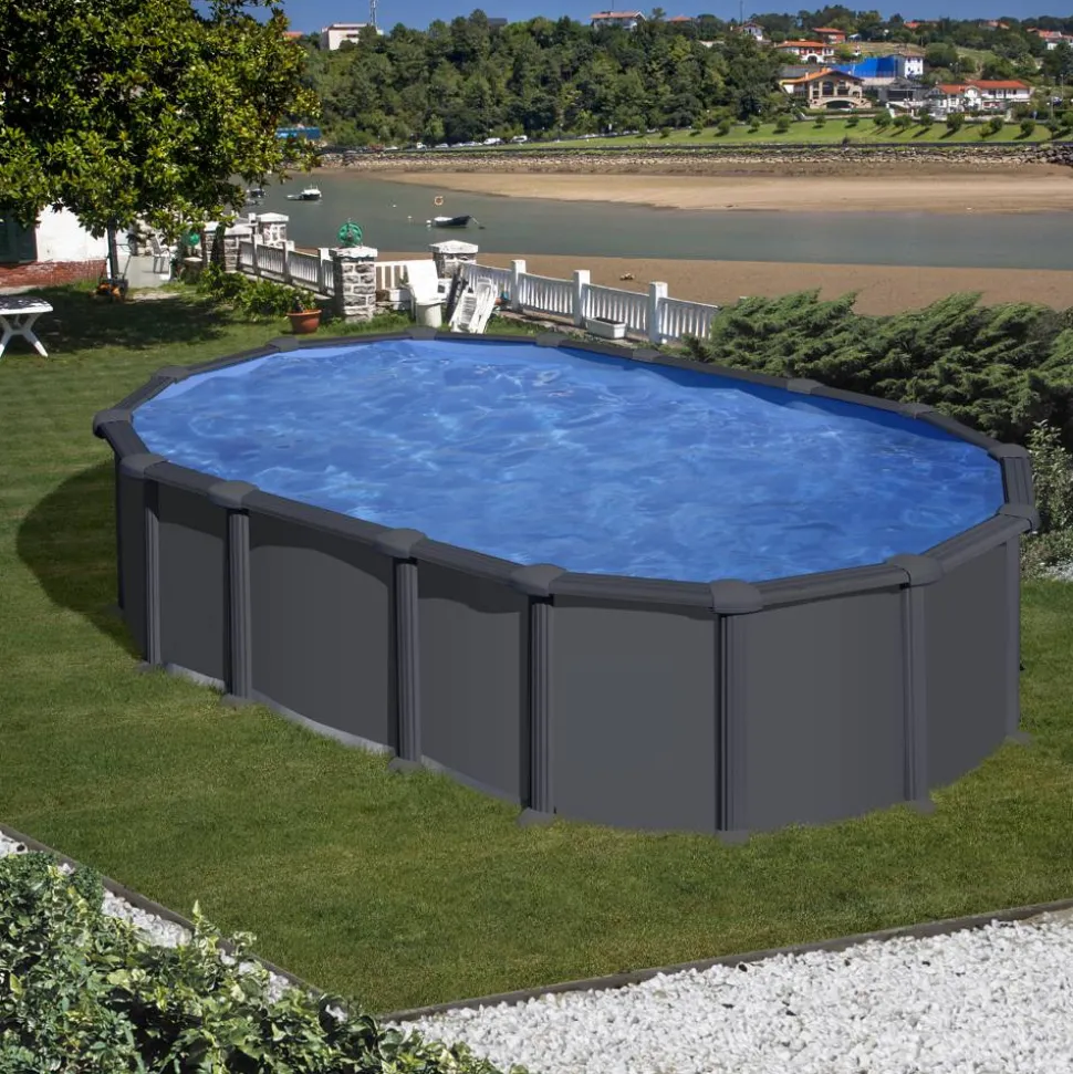 Stahlwandpool-Set 'Anthracite' oval 610 × 375 × 132 cm