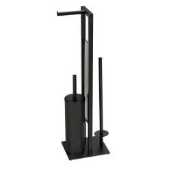 Stand WC-Garnitur 'Rivalta' schwarz Stahl gehärtetem Glas 18 x 23 x 70 cm