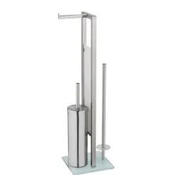 Stand WC-Garnitur 'Rivalta' 3-in-1 edelstahlfarben Standfuß aus Glas