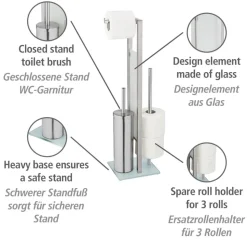 Stand WC-Garnitur 'Rivalta' 3-in-1 edelstahlfarben Standfuß aus Glas