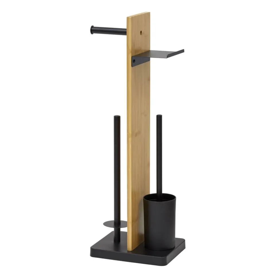 Stand-WC-Rollenhalter 3-in-1 Bambus/Metall schwarz 25,5 x 18 x 68,5 cm