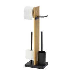Stand-WC-Rollenhalter 3-in-1 Bambus/Metall schwarz 25,5 x 18 x 68,5 cm