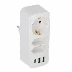 Steckdosenadapter weiß mit 3 USB-Ports 3-fach