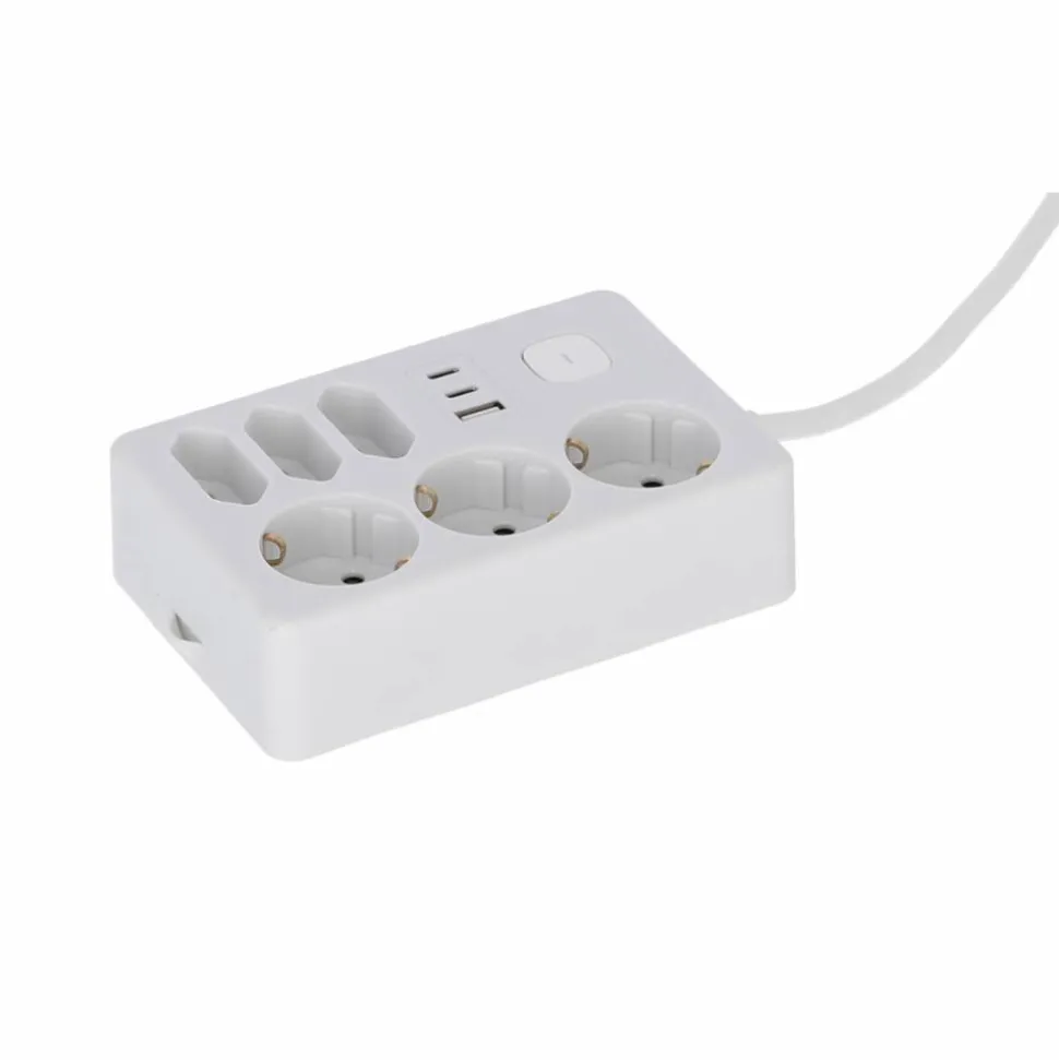 Steckdosenleiste mit Schalter 3-fach weiß/grau USB-A+C 1,4 m