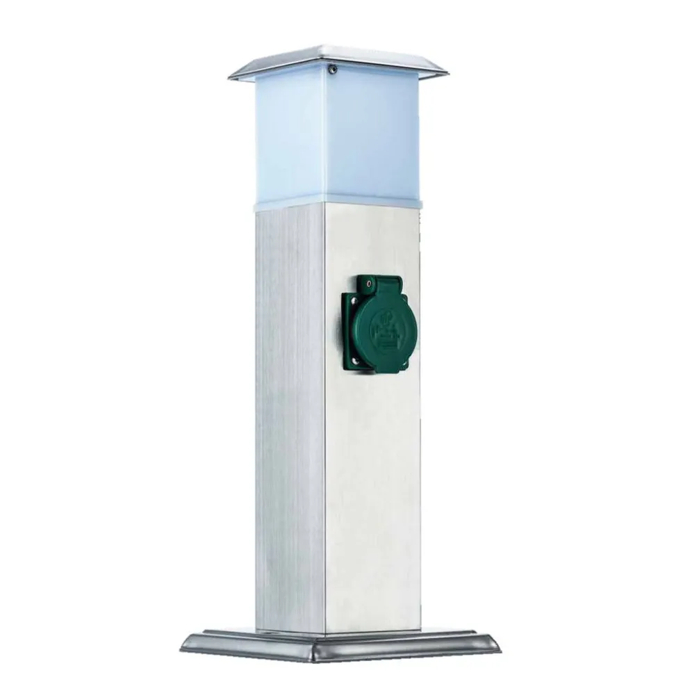 Steckdosensäule mit Leuchte Edelstahl silbern 2-fach