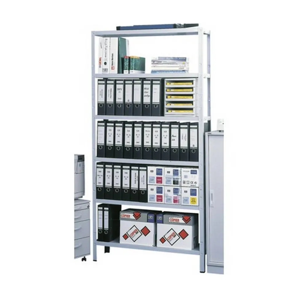 Steck-Grund-Büroregal 200 x 100 x 30 cm, 6 Böden, weiß, Tragkraft 390 kg