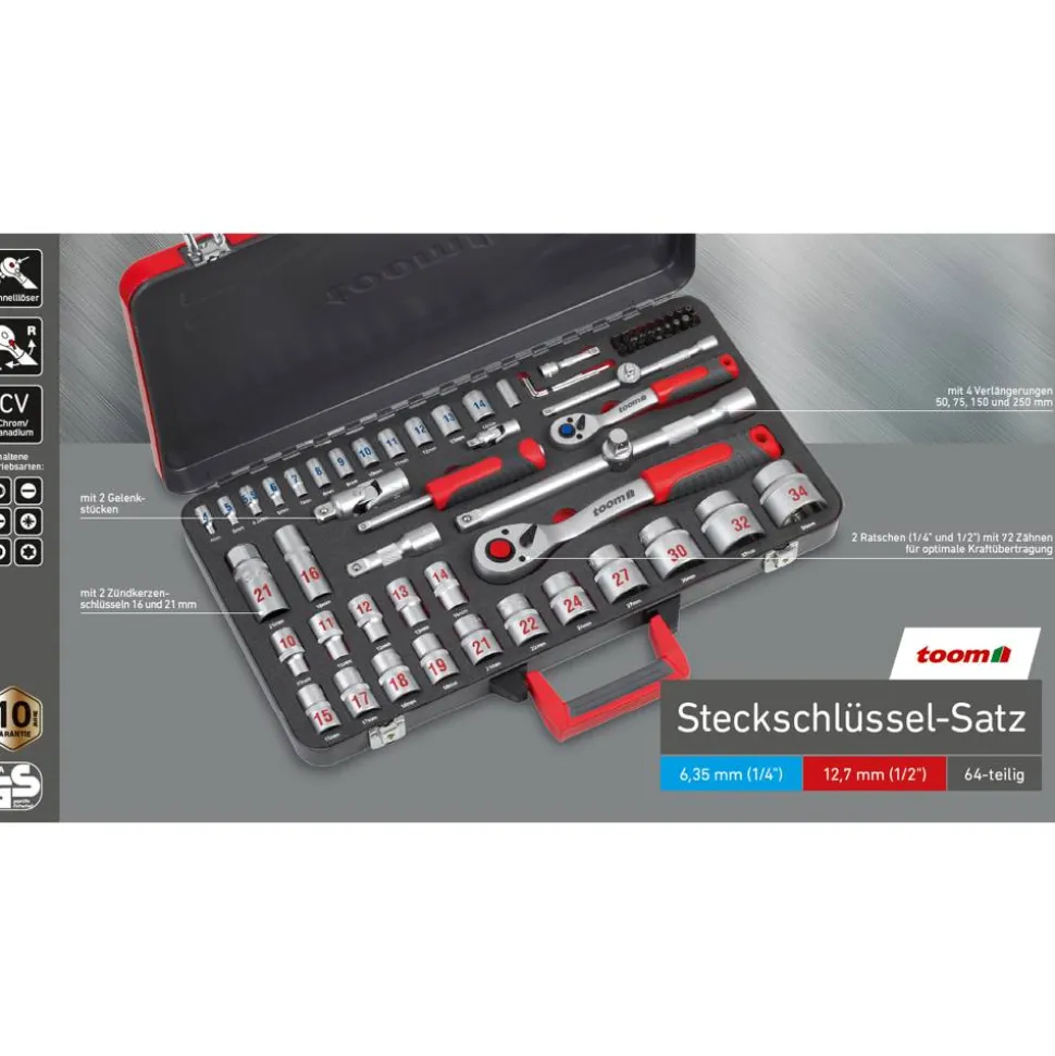Steckschlüssel-Set 1/2" und 1/4" 64-teilig