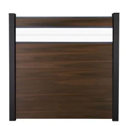 Steckzaun 'Solid' BPC mit 30 cm Glaseinsatz Walnussfarben 180 x 180 cm