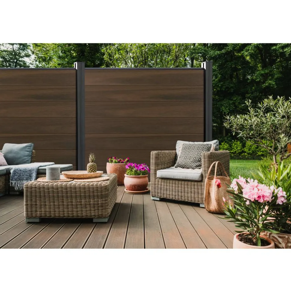 Steckzaun 'Solid Grande' BPC quadratisch Walnussfarben 180 x 180 cm