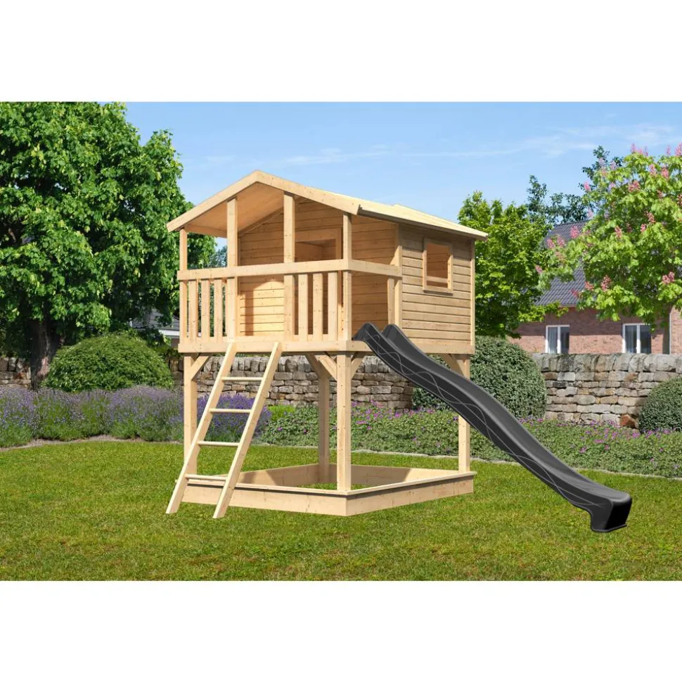 Stelzenhaus 'Ciana' naturbelassen mit Rutsche anthrazit 440 x 244 x 309 cm