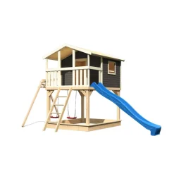 Stelzenhaus 'Ciana' terragrau mit Doppelschaukel, Rutsche blau 680 x 264 x 309 cm