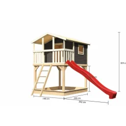 Stelzenhaus 'Ciana' terragrau mit Rutsche rot 440 x 244 x 309 cm