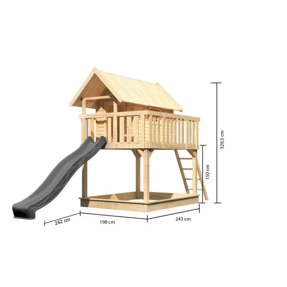 Stelzenhaus 'Karlie' naturbelassen mit Rutsche anthrazit 198 x 485 x 329,5 cm
