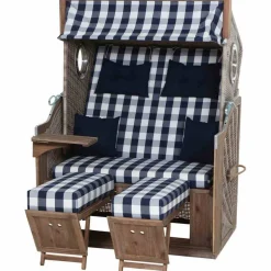 Strandkorb 'Greenline' 2-Sitzer Akazienholz blau/weiß 101 x 165 x 130 cm