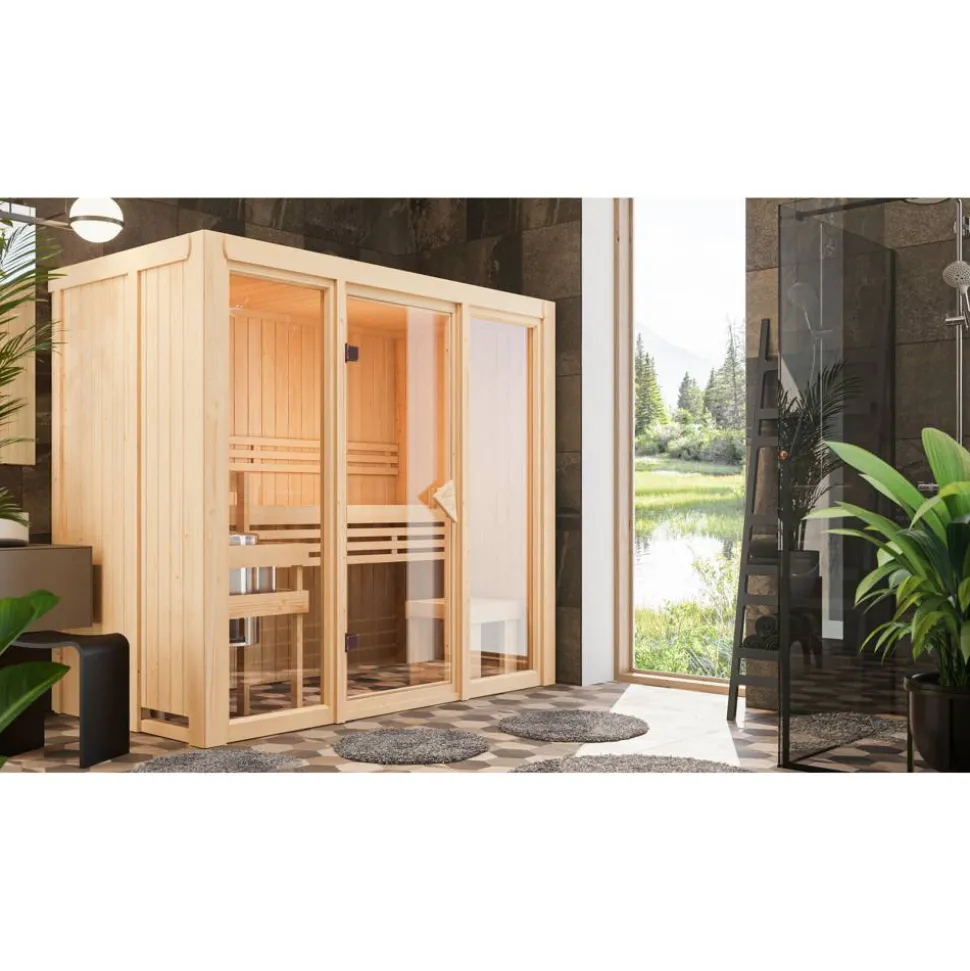 Systemsauna 'Solara 2' naturbelassen 3,6 kW Ofen 216 x 122 x 198 cm