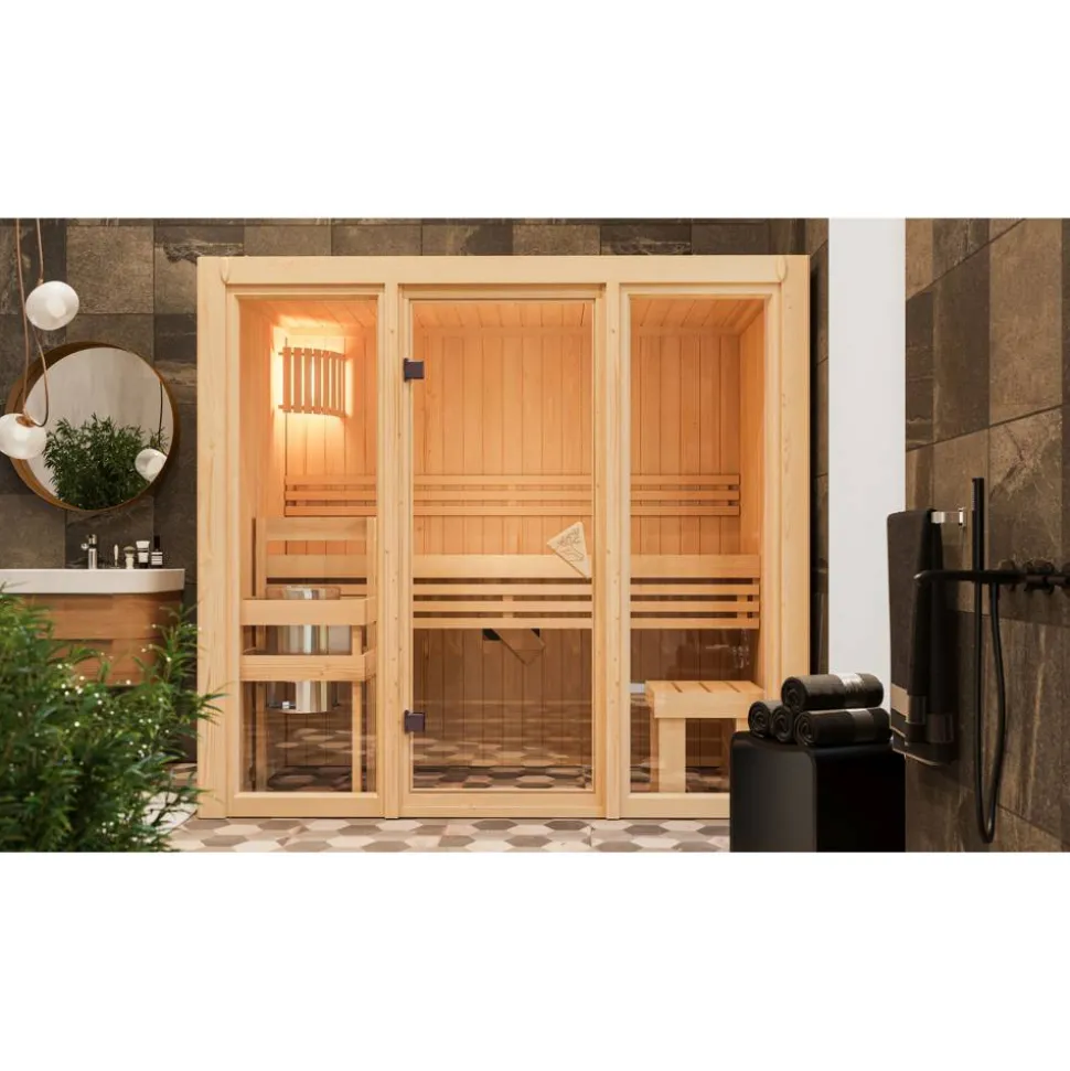 Systemsauna 'Solara 2' naturbelassen 3,6 kW Ofen 216 x 122 x 198 cm