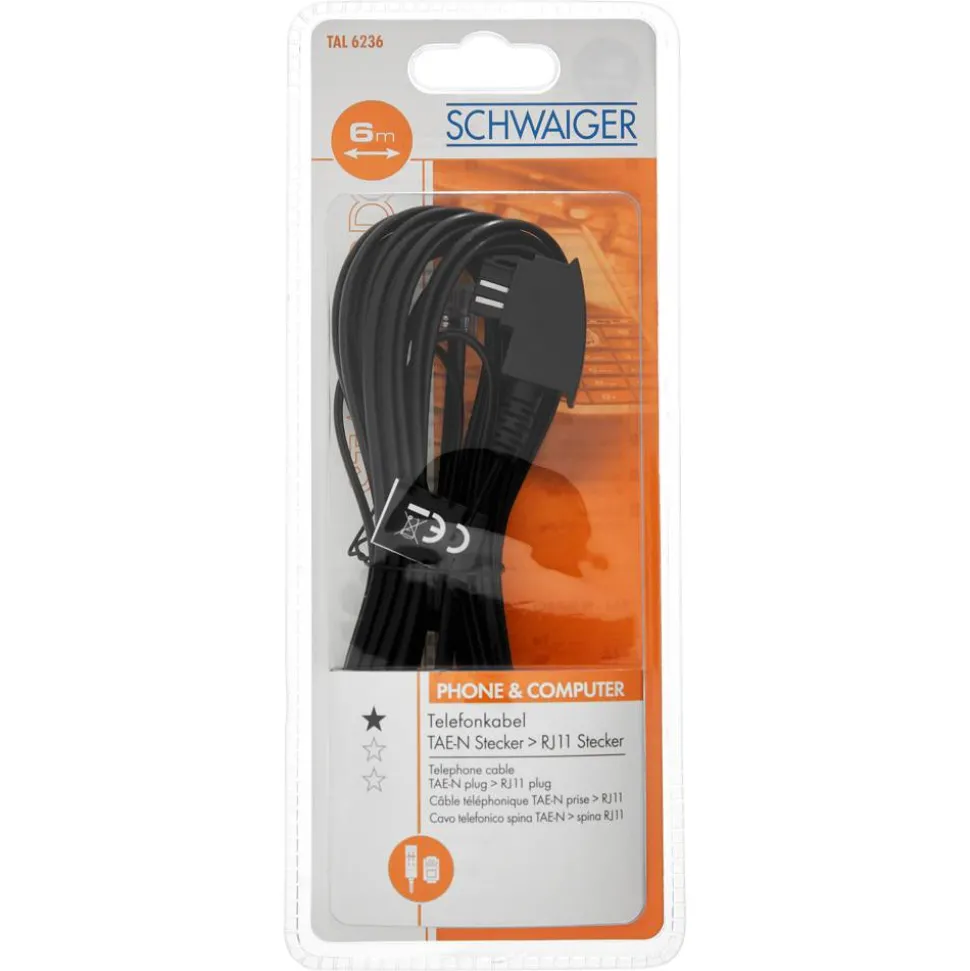 Telefonkabel TAE-N/RJ11 TAL 6236 schwarz 6 m