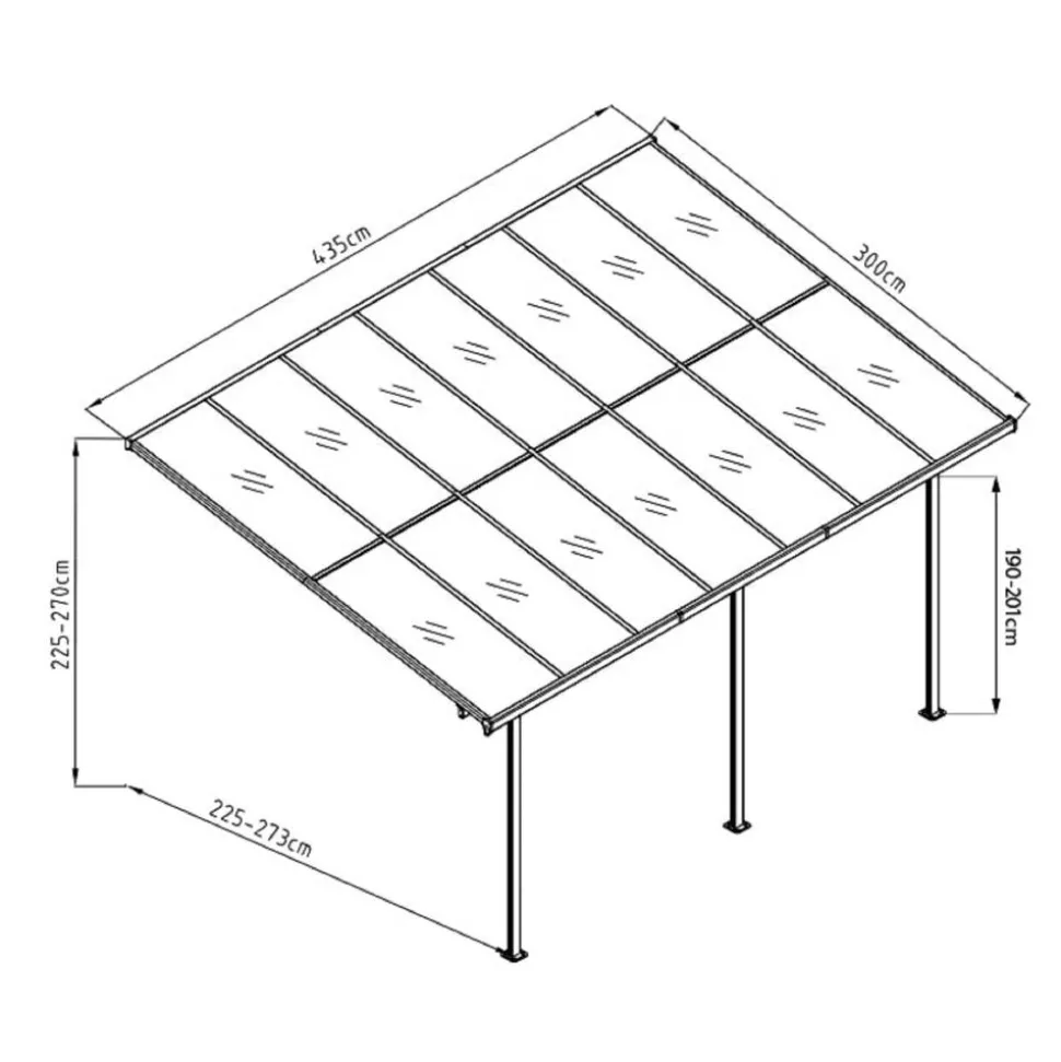 Terrassenüberdachung 'Bruce' Aluminium schwarz 300 x 435 x 270 cm