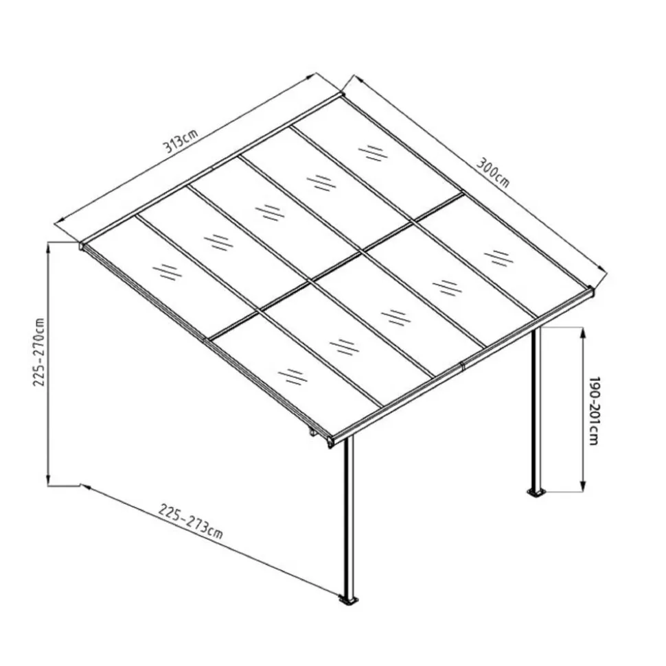Terrassenüberdachung 'Bruce' Aluminium schwarz 300 x 313 x 270 cm