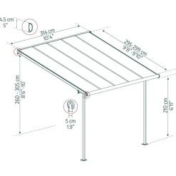 Terrassenüberdachung 'Capri' anthrazit 295 x 314 cm Polycarbonat grau