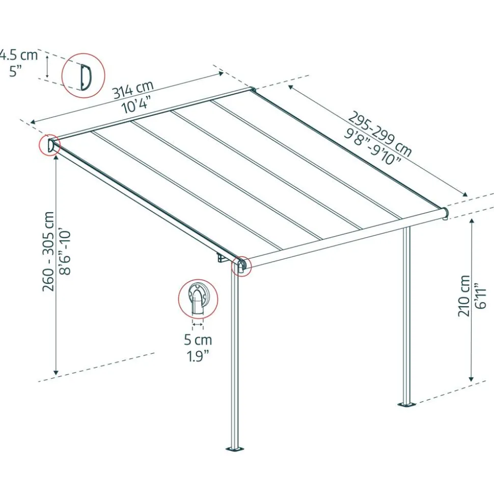 Terrassenüberdachung 'Capri' anthrazit 295 x 314 cm Polycarbonat grau