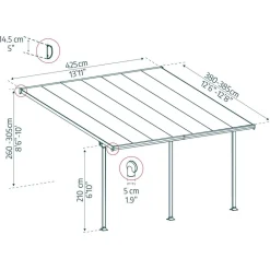 Terrassenüberdachung 'Feria' anthrazit 380 x 425 cm Polycarbonat transparent