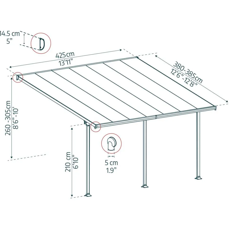 Terrassenüberdachung 'Feria' anthrazit 380 x 425 cm Polycarbonat transparent