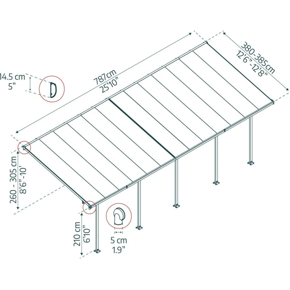 Terrassenüberdachung 'Feria' anthrazit 380 x 787 cm Polycarbonat transparent