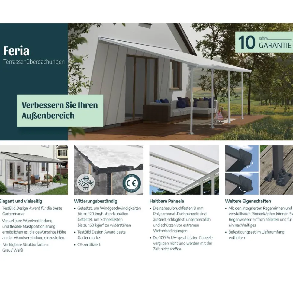 Terrassenüberdachung' Feria' anthrazit 294 x 1035 cm Polycarbonat transparent
