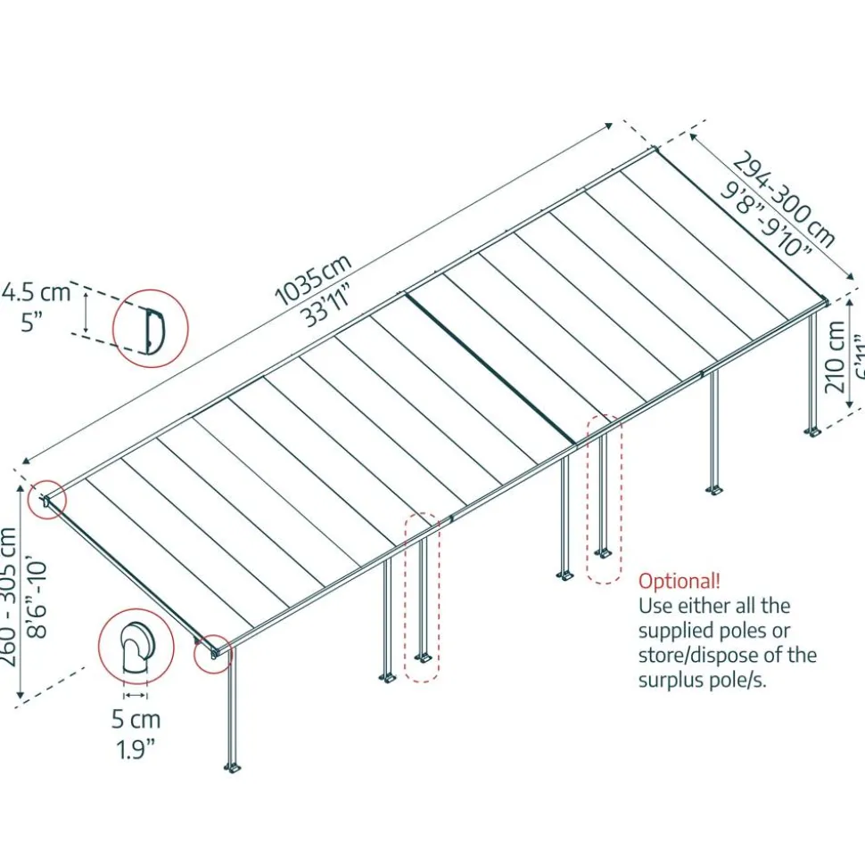 Terrassenüberdachung' Feria' anthrazit 294 x 1035 cm Polycarbonat transparent