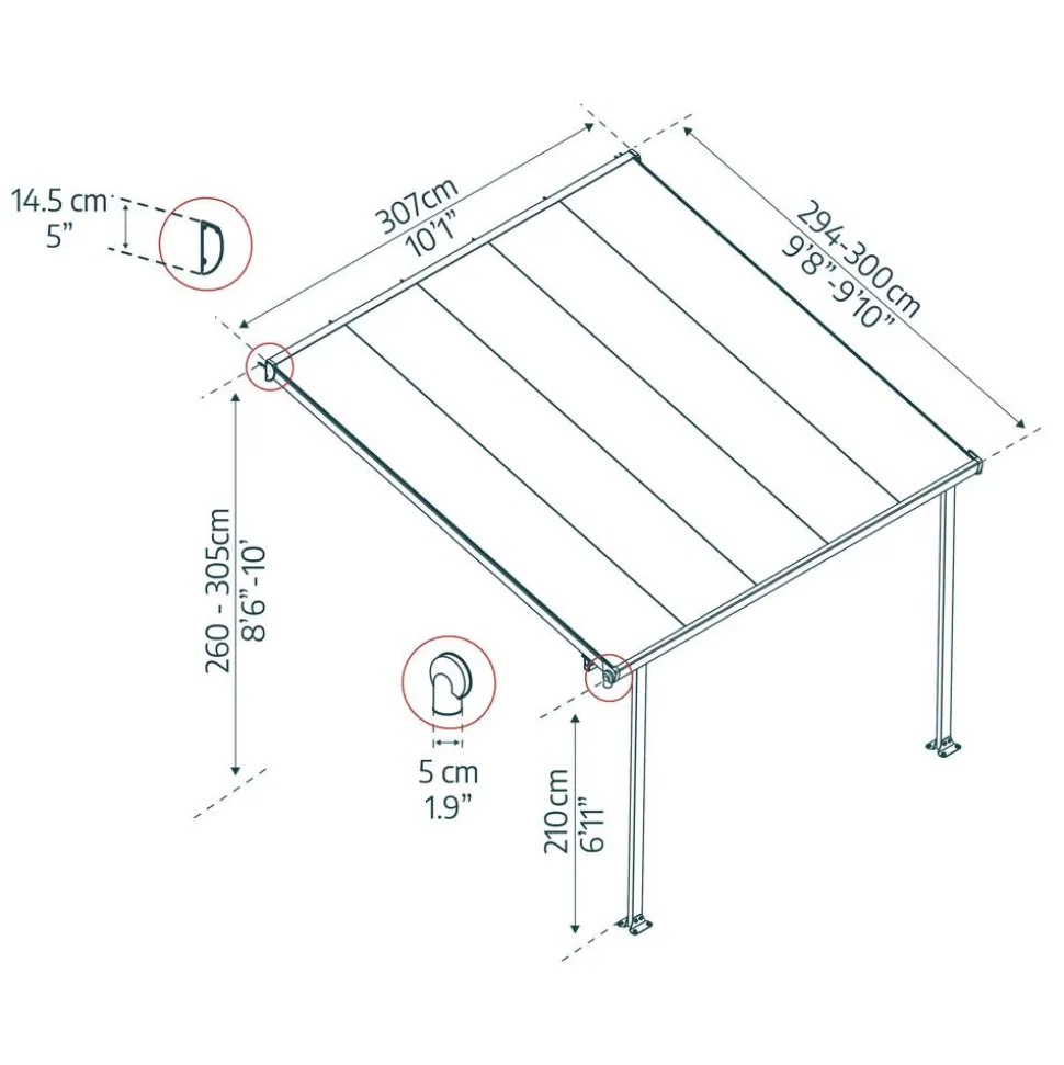Terrassenüberdachung' Feria' anthrazit 294 x 307 cm Polycarbonat transparent