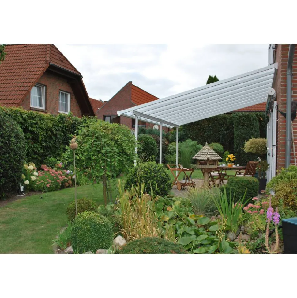 Terrassenüberdachung 'Feria' weiß 380 x 606 cm Polycarbonat transparent