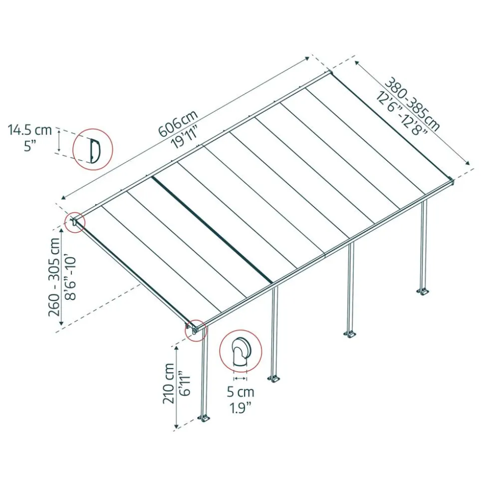 Terrassenüberdachung 'Feria' weiß 380 x 606 cm Polycarbonat transparent