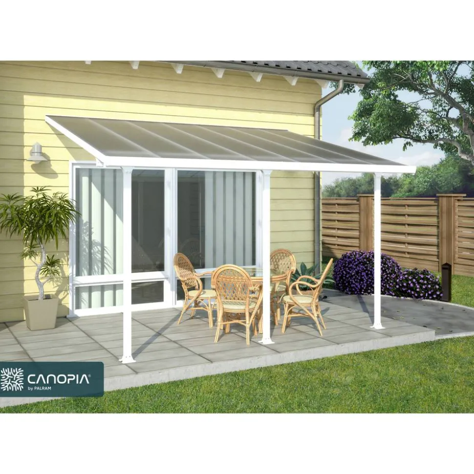 Terrassenüberdachung 'Feria' weiß 380 x 425 cm Polycarbonat transparent