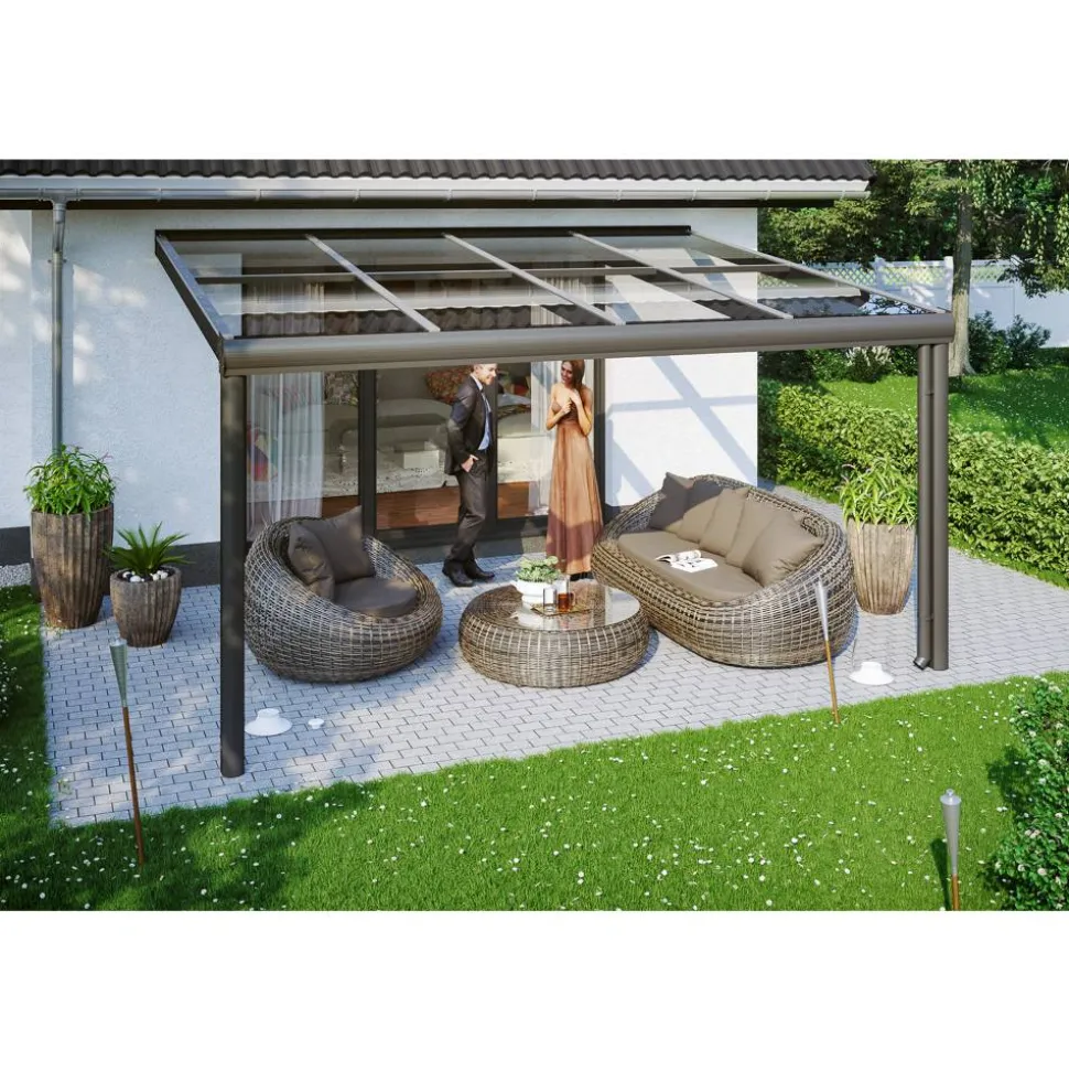 Terrassenüberdachung 'Modena' 434 x 307 cm Aluminium Verbundsicherheitsglas anthrazit
