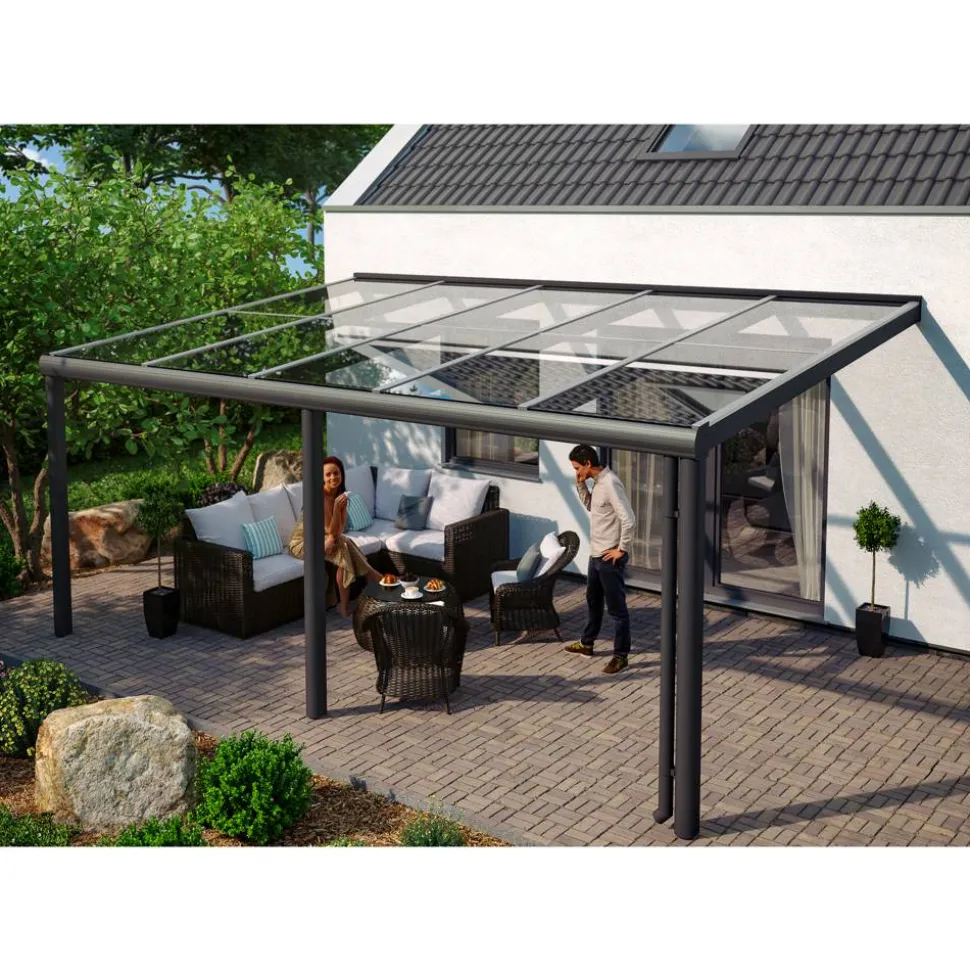 Terrassenüberdachung 'Monza' 541 x 257 cm Aluminium Verbundsicherheitsglas anthrazit