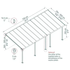 Terrassenüberdachung 'Olympia' anthrazit 294 x 739 cm Polycarbonat transparent