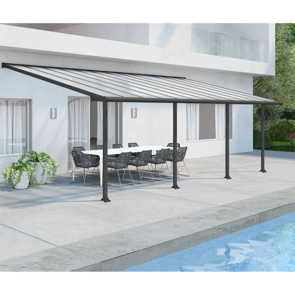 Terrassenüberdachung 'Olympia' anthrazit 294 x 739 cm Polycarbonat transparent