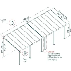 Terrassenüberdachung 'Olympia' anthrazit 294 x 860 cm Polycarbonat transparent
