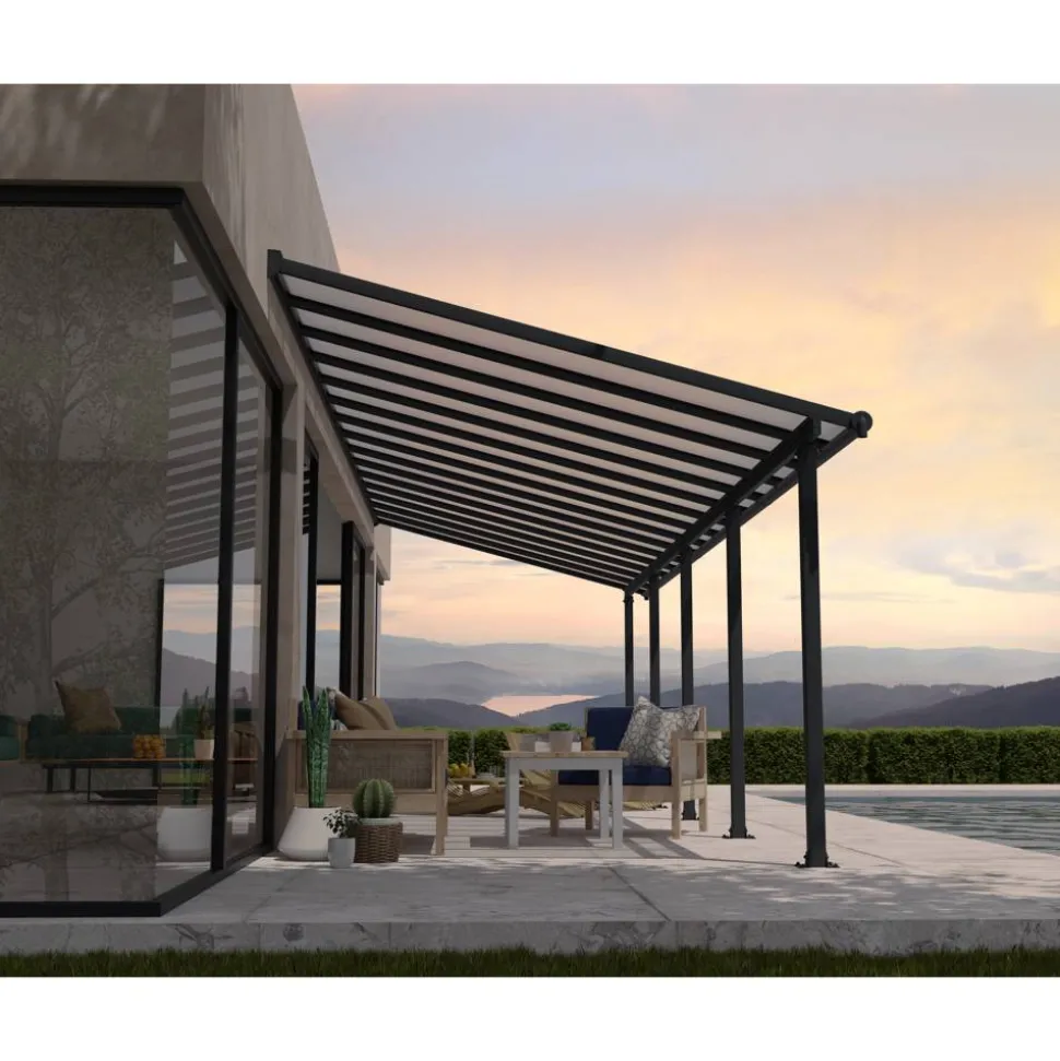 Terrassenüberdachung 'Olympia' anthrazit 294 x 924 cm Polycarbonat transparent