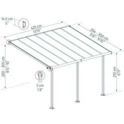 Terrassenüberdachung 'Olympia' anthrazit 294 x 425 cm Polycarbonat transparent