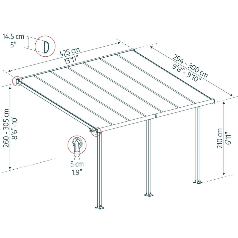 Terrassenüberdachung 'Olympia' anthrazit 294 x 425 cm Polycarbonat transparent