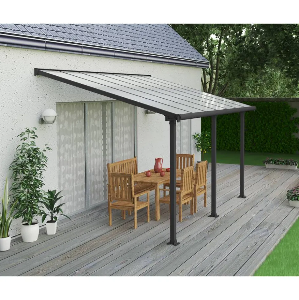 Terrassenüberdachung 'Olympia' anthrazit 294 x 425 cm Polycarbonat transparent