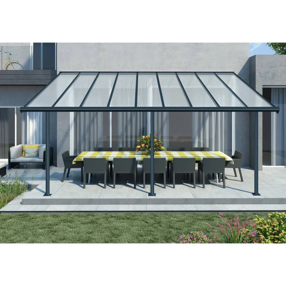 Terrassenüberdachung 'Olympia' anthrazit 294 x 546 cm Polycarbonat transparent