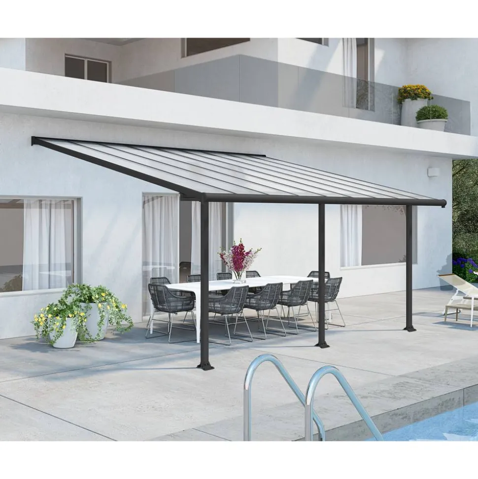Terrassenüberdachung 'Olympia' anthrazit 294 x 546 cm Polycarbonat transparent