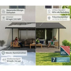 Terrassenüberdachung 'Sierra' anthrazit 295 x 314 cm Polycarbonat transparent