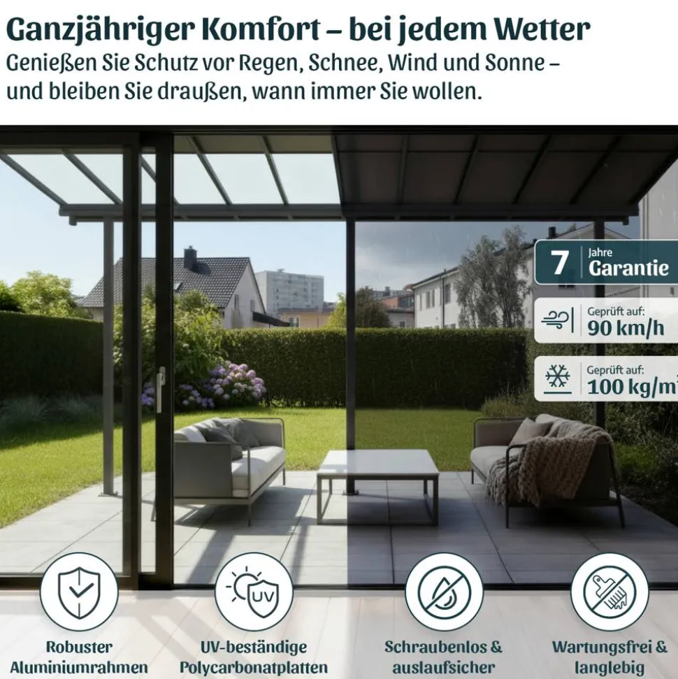 Terrassenüberdachung 'Sierra Cabrio' 295 x 314 cm Alu/Polycarbonat grau